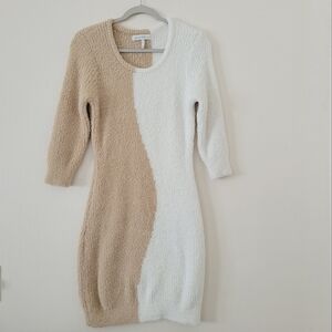 Versona Size Large Color Block Soft Fuzzy 3 Quarter Sleeve Sweater Dress